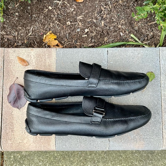 Prada Men’s Leather Loafers Mocs Friving Shoes, Black, 12 - Picture 2 of 9